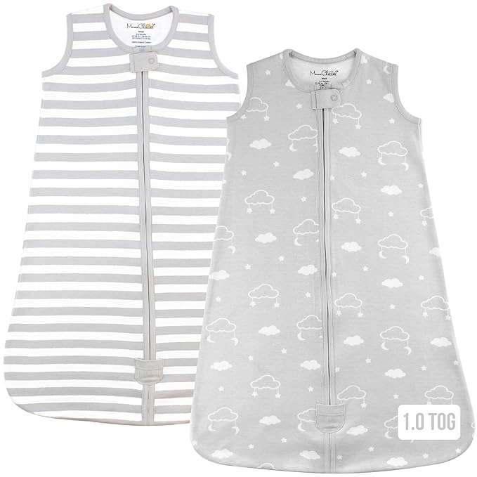 Baby Sleep Sack 1.0 TOG, Organic Cotton Baby Wearable Blanket with Two-Way Zipper, Swaddle Transition Baby Sleeping Bag, All-Season Sleep Sack for Newborn Infant Toddler Boy Girl, 2-Pack