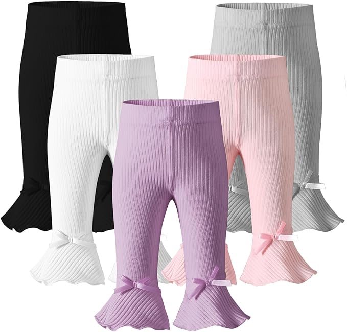 Newborn Toddler Baby Girl Pants Leggings Ribbed Straight Flare Infant Girl Pants Leggings Bell Bottoms 5 Packs
