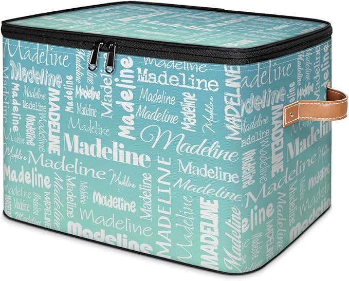 Custom Storage Basket with Name, Personalized Storage Bins with Zipper Lid, Foldable Fabric Storage Box Large capacity with Handle Grey Blue Green