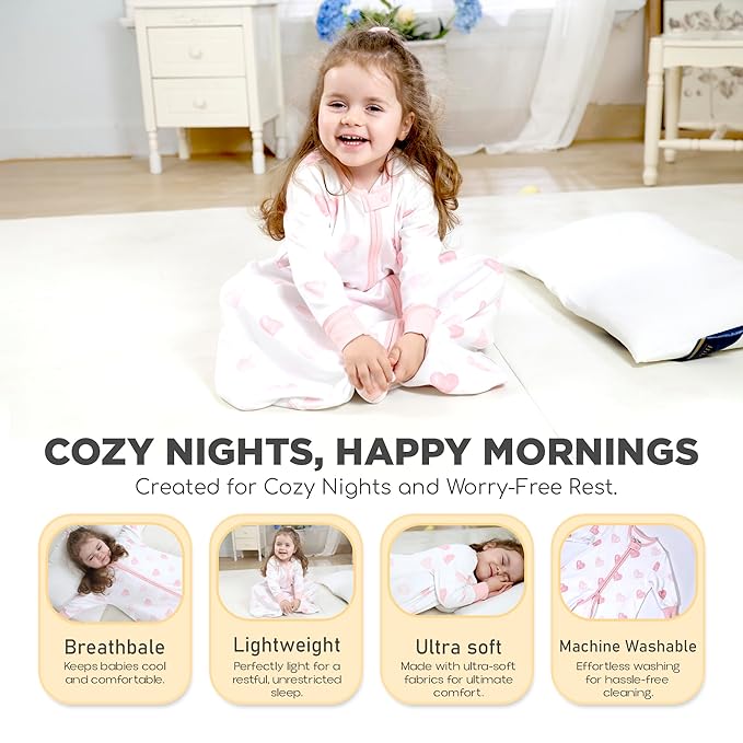 Mama Cheetah Baby Sleep Sack with Sleeves, 0.5 TOG Organic Cotton Wearable Blanket and Two-Way Zipper, Swaddle Transition Long Sleeve Sleeping Bag for Newborn Infant Toddler, 12-18 Months