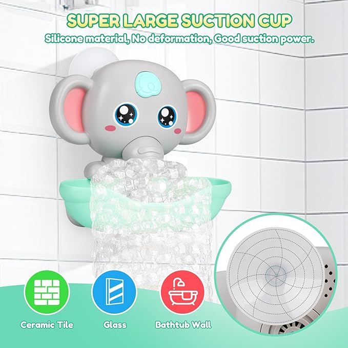 Baby Bath Toys, Magnetic Charging Music Bath Bubble Machine, Elephant Bubble Maker for Kids Ages 1-3 4-8, Toddler Bathtub Toy Gift for Boys and Girls (Grey)