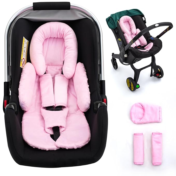 Infant Car Seat Insert with 3 Shoulder & Crocth Covers, Thickened Carseat Head and Body Support for Infant, Reversible Baby Car Seat Cushion for Boys Girls, Soft Mink Dot Newborn Insert for Preemie
