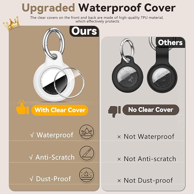 Upgrade Waterproof 2 Pack Airtags Holder with Apple Airtags Keychain, Hard PC Air Tag Case, Anti-Scratch & Shock Air tag Holder, Men's Women's Keyrings & Keychains-White+Orange