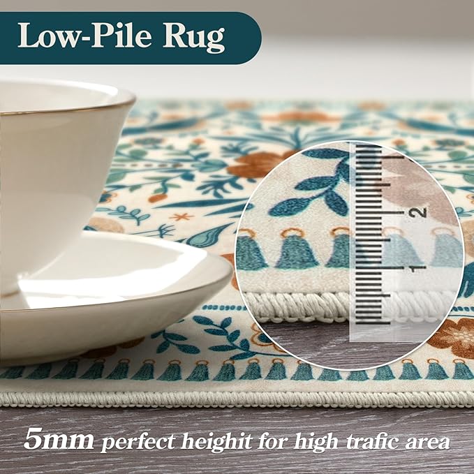 Moynesa Boho Bird Area Rugs 8x10 Rugs for Living Room, Low-Pile Soft Jungle Floral Bedroom Rug Washable Rugs 8x10, Beige Rug Indoor Floor Carpet for Nursery Playroom Dining Room