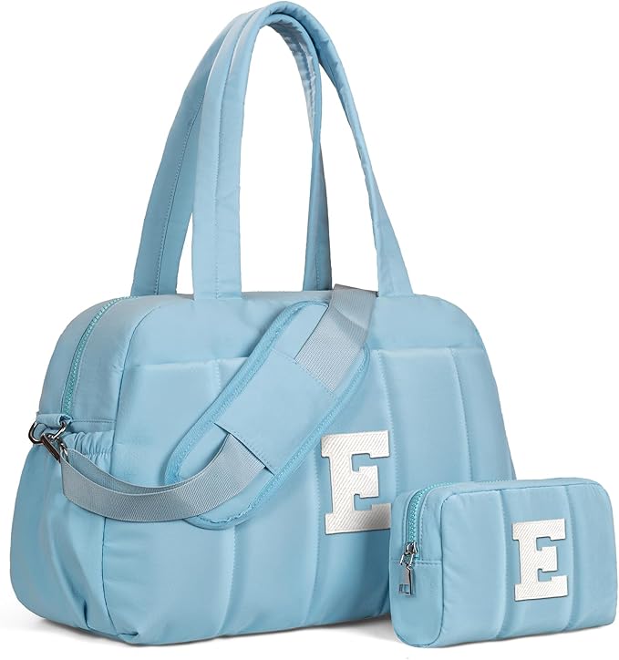 Duffle Bag, Weekender Bags for Girl，Initial Overnight Bag with Wet Pocket，Gifts for Teen Girls-Lightweight Dance Bags Personalized Gymnastics bag with Makeup Pouch