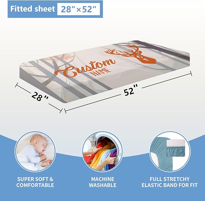 Personalized Baby Crib Bedding Set, 5 Pcs Custom Baby Crib Set with Name, Soft Flannel Deer Crib Bedding Set for Boys, Double Layer Nursery Bedding Set, Toddler Infant Bedding Set Parents Gift