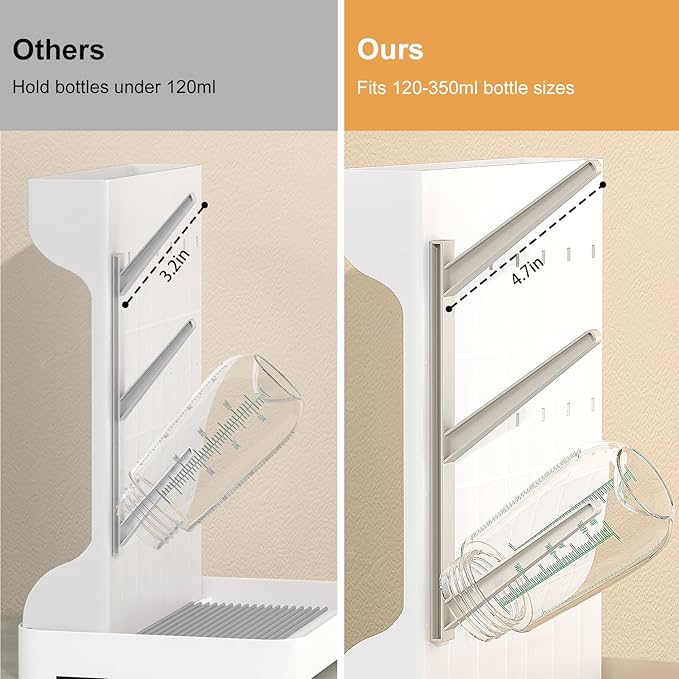 GoMaihe Baby Bottle Drying Rack: Space Saving Vertical Bottle Dryer Holder - Baby Accessories Storage Stand Organize Brushes Pacifiers on Countertop - BPA-Free - Beige