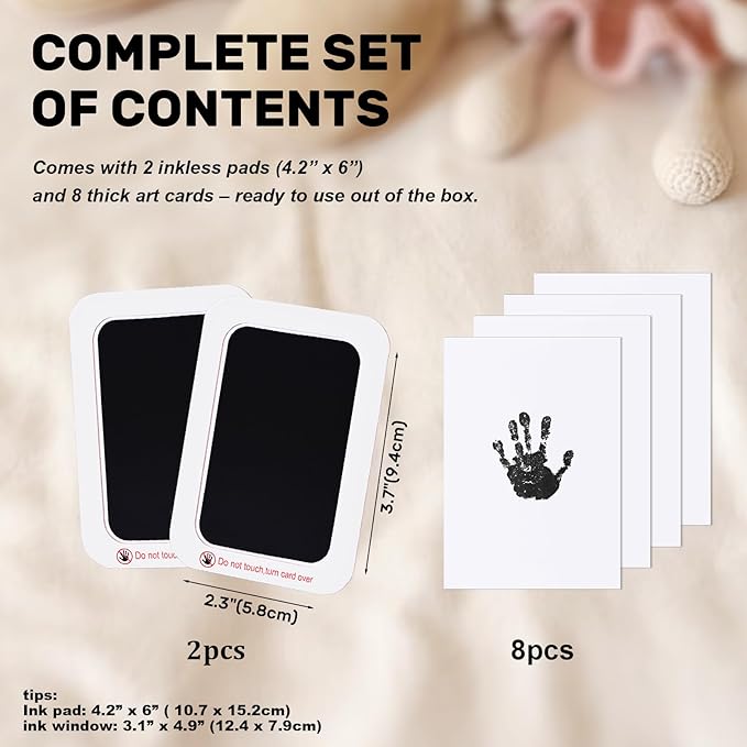 2-Pack Inkless Baby Hand and Footprint Kit with Mess-Free Ink Pad – Baby Safe Ink Pad for Hand, Foot & Paw Prints – Newborn Footprint & Paw Print Kit for Dogs and Cats – 8 Cards(Jet Black, L)