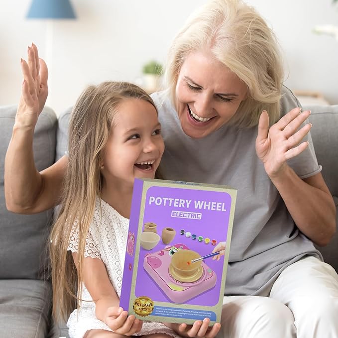 Pottery Wheel for Kids, Girls Arts and Crafts Toys for Kids Ages 8-12,Pottery Studio Craft Kit with 3 Pack Air-Dry Clay, Art Supplies for Kids Toys Girls Birthday Gift for 6 7 8 9 10 11 12+（Pink）