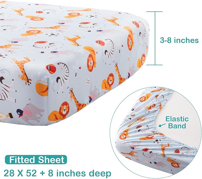 4 Piece Crib Bedding Set for Boys Girls, Infant Toddler Nursery Baby Bedding Sets Includes Cartoon Quilt, Fitted Crib Sheet, Crib Skirt and Plush Football Toy (MVP)