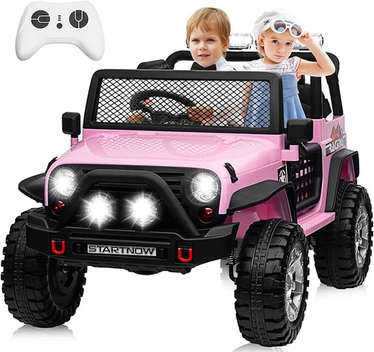 24V 4WD Ride on Truck Car w/800W Motors, Gift Flower, Remote Control, 2 Seaters, Light Bar, 3 Speeds, Pop Music, Power Four Wheels, 25 Volt Ride on Toy Car for Big Kids, Pink
