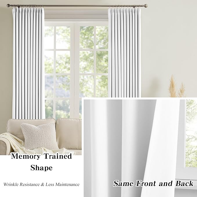 KEQIAOSUOCAI Extra Long Pleated Curtains 120 Inches Long 10 ft Length,Luxury Pinch Pleats Drapes for Sliding Door, Window Curtain Panels Sweep to Floor for Villa 40x120,Set of 2