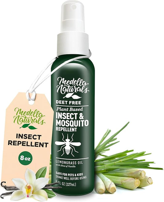Deet-Free Insect & Mosquito Repellent 8oz – Nice Smelling Insect Repellent with Lemongrass Oil Safe for Pets and Kids – Bug Spray Against Mosquitoes, Gnats, Black Flies, No-See-ums, and Other Insect