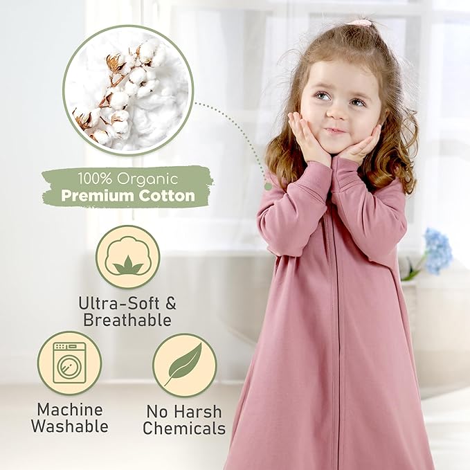 Mama Cheetah Baby Sleep Sack with Sleeves, 0.5 TOG Organic Cotton Wearable Blanket and Two-Way Zipper, Swaddle Transition Long Sleeve Sleeping Bag for Newborn Infant Toddler, 6-12 Months