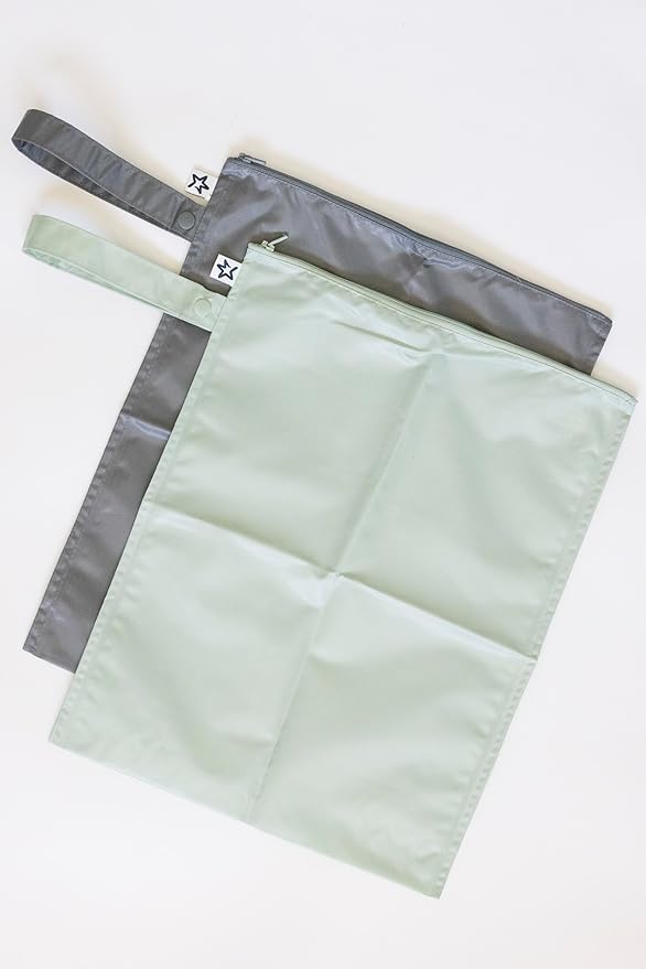 Tiny Twinkle Mess proof Waterproof Wet Dry Bag,2pk Reusable Wet Bags for Swimsuits&Baby Clothes,Leakproof Wet Bag,Waterproof Bag for Travel&Diaper bag,Wet Bags for Baby (Sage, Charcoal)