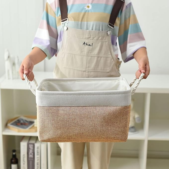 Storage Basket Fabric Sturdy Canvas Storage Bins Organizer with Handles for Clothes and Storage Foldable Storage Boxes Cubes