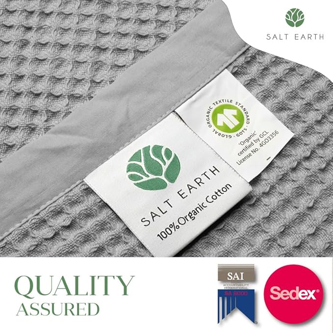 Salt Earth GOTS Certified 100% Organic Cotton Throw Blanket,108"X90" Waffle Blankets & Throws for Bed, Throw Blanket for Couch,Modern and Cozy Blanket,All Seasons, Comfy Soft Blanket (Scottish Grey)
