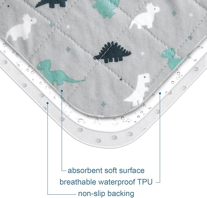 Potty Training Pee Pads for Kids, Toddlers Mattress Pad 100% Waterproof, Non Slip 34''x 36'' Bed Wetting Pad for Twin Beds, Washable, Reusable Mattress & Sheet Protector, Dinosaur