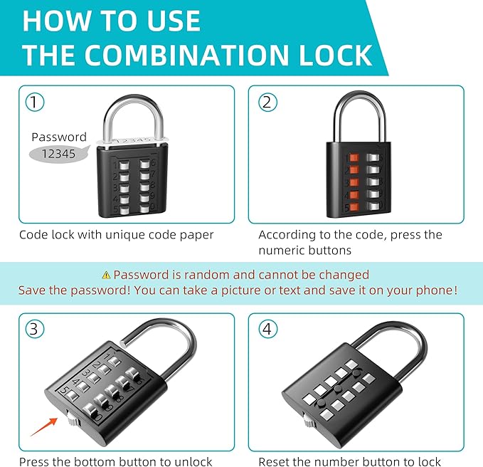 Door Knob Cover Lock with Combination Padlock, Child Proof Door Knob Covers, Door Knob Lockout Device for Dementia Elderly Safety, Renter Friendly Temporary Bedroom Door Lock (Black)