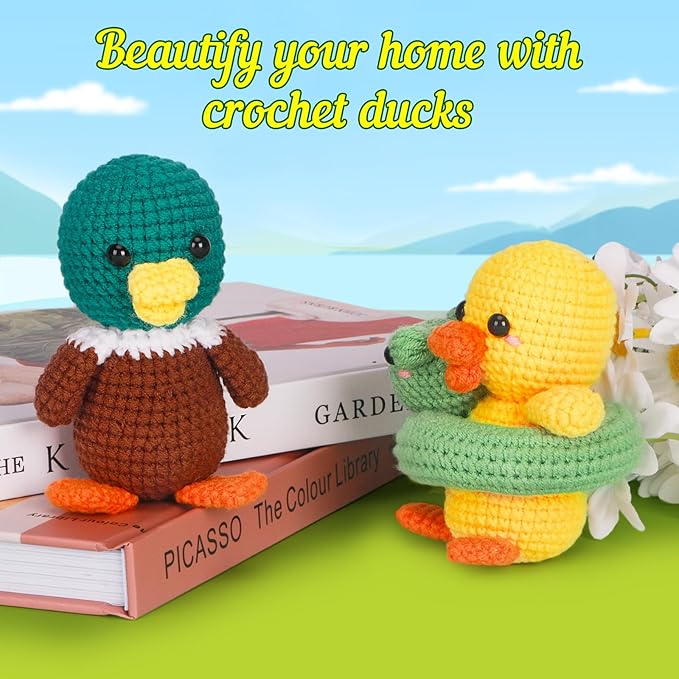 ekaus Crochet Kit for Beginners, Crochet Kit with Step-by-Step Video Tutorials, Crochet DIY Knitting Supplies for Adults Kids, Crochet Ducks(45%+ Yarn)