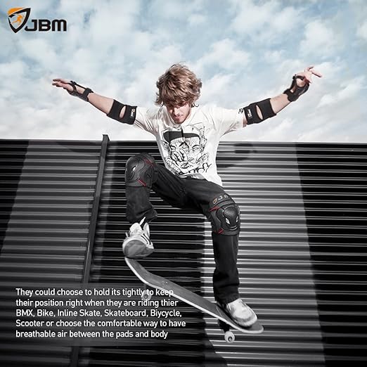 JBM Teenager Adult Bike Knee Pads and Elbow Pads with Wrist Guards Protective Gear Set for Biking, Riding, Cycling and Multi Sports Safety Scooter, Skateboard, Bicycle