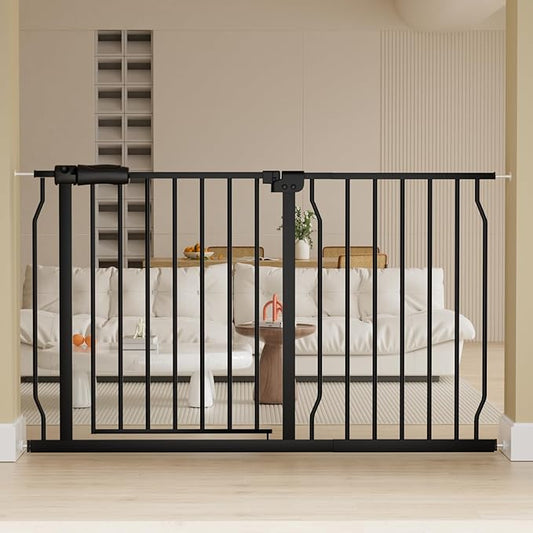 Extra Wide Baby Gate Extra Wide Extra Tall Dog Gates for Stairs Doorways Black Metal Tension Indoor Safety Gates with Pressure Mount 43.5-48 Inch