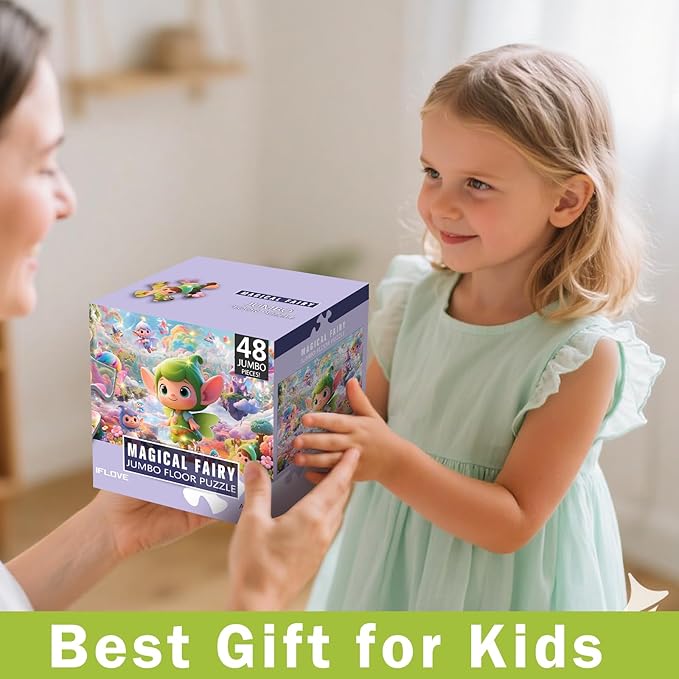 Jumbo Floor Puzzle for Kids,48 Piece Fairy Large Jigsaw Puzzles for Toddler Ages 3-5,Preschool Educational Toy Gift for Boys & Girls Ages 4-8