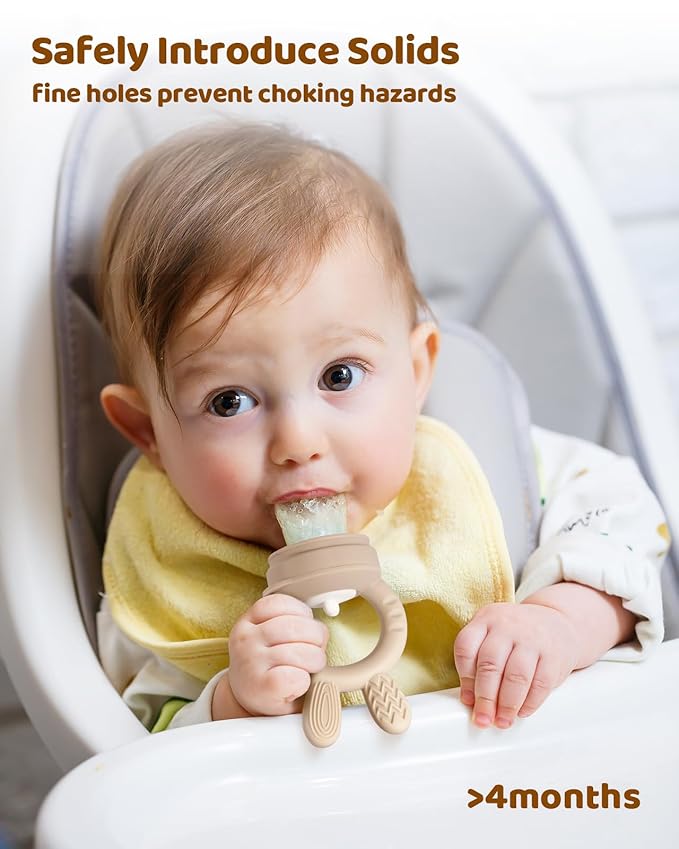 2 Packs Baby Fruit Feeder & Freezer Nibble Tray Combo, Push Pop Baby Food Feeder to Safely Introduce New Foods, Fresh & Frozen Food Silicone Feeder, 100% Food Grade, BPA Free (Caramel & Pink)