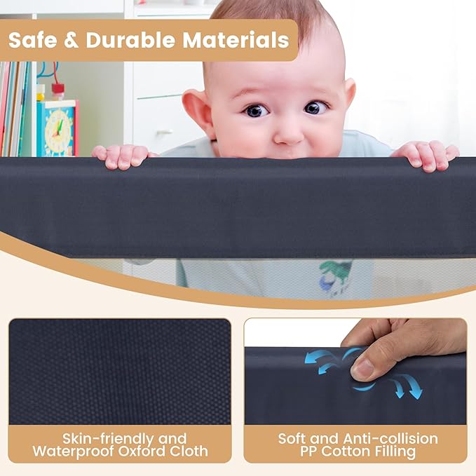 HONEY JOY 2 Pack Bed Rails for Toddlers, 60-Inch Extra Long, Foldable Portable Swing Down Safety Bed Guard Rail, Toddler Bed Rails for Crib, King Queen Full Twin Size Bed Mattress (Gray)