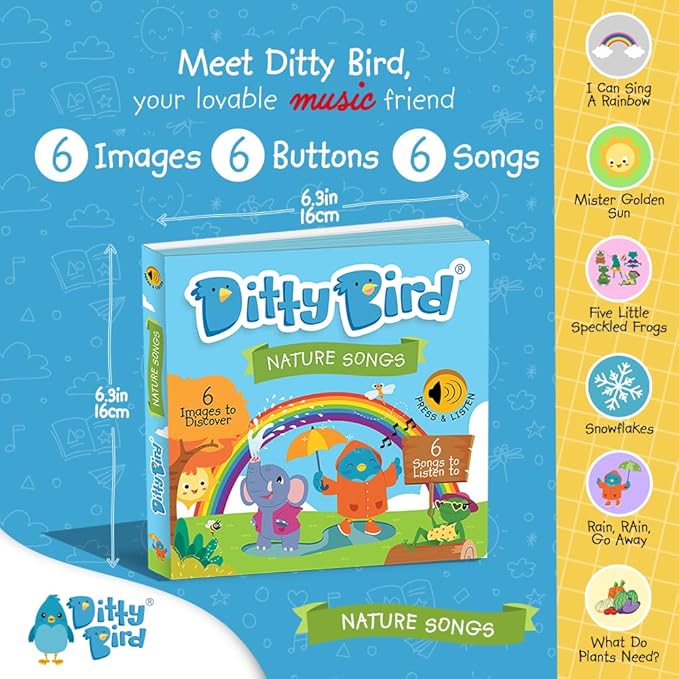Ditty Bird Musical Books for Toddlers | Fun Children's Nursery Rhyme Book | Rain, Rain, Go Away Book with Sound | Interactive Toddler Books for 1 Year Old to 3 Year Olds | Sturdy Baby Sound Books
