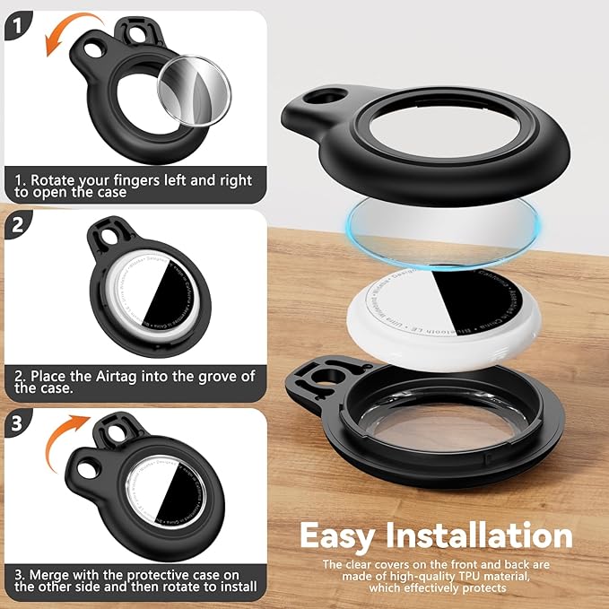 Upgrade Waterproof 2 Pack Airtags Holder with Apple Airtags Keychain, Hard PC Air Tag Case, Anti-Scratch & Shock Air tag Holder, Men's Women's Keyrings & Keychains-Black+Fluorescent Green