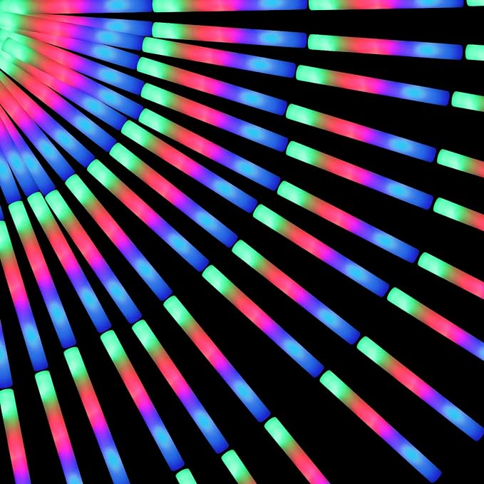 200 PCS LED Foam Glow Sticks Bulk, Glow in the Dark Party Supplies with 3 Modes Colorful Flashing, Neon Party Favors for Birthday, Wedding, Carnival, Concert, New Year