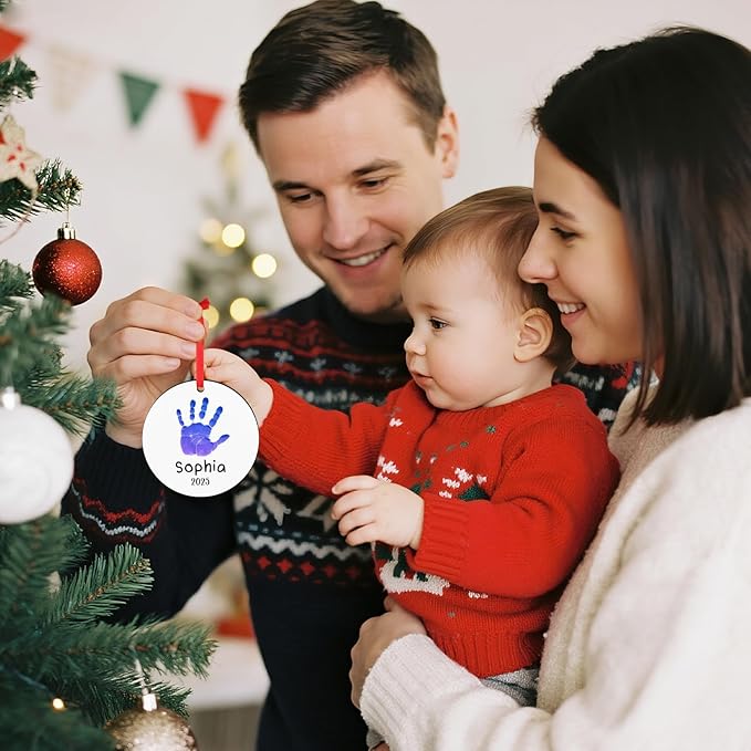 Baby Hand and Footprint Ornament - Baby's Frist Christmas Ornament with Photo, Name, Date - Personalized Baby Gift, Newborn Keepsake, New Mom Gifts