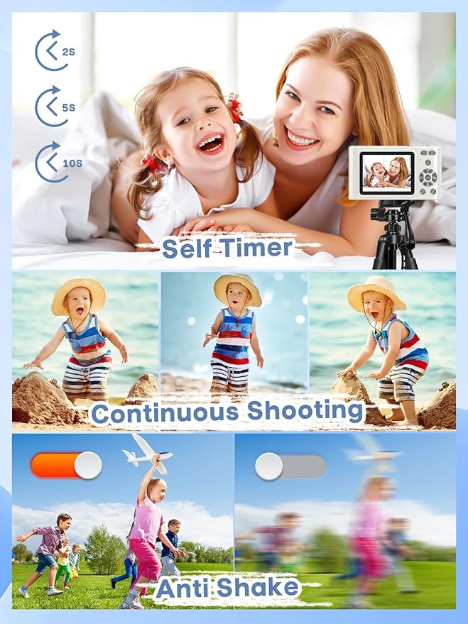 Digital Camera, 44MP Full HD 1080P Point and Shoot Camera with 64GB Card, Anti Shake 16X Zoom Compact Volg Cameras, Portable Small Camara Gift for Kids, Ages Teen Girl Boy - White