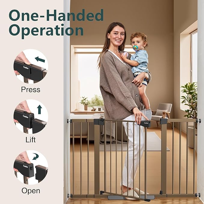 Cumbor 2 Pack 29.7"-51.5" Extra Wide Baby Gate for Stairs, Mom's Choice Awards Winner-Dog Gates for Doorways, Pressure Mounted Walk Through Pet Gate Indoor, Safety Auto-Close Child Gate for Kid,Brown