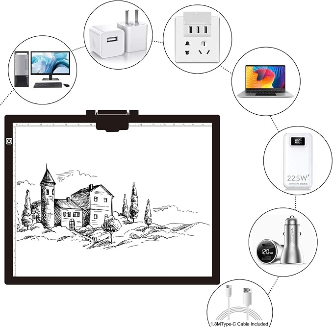 Diamond Painting Light Pad A3, LED Light Box Tracer w/Magnetic Clip & Pen Holder, 3 Level Brightness USB Power Dimmable Brightness Artcraft Tracing Light Pad for Drawing Sketching Diamond Painting