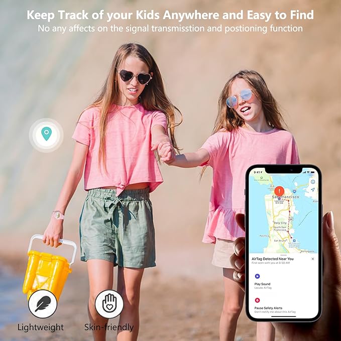 for Airtag Wristband Kids Waterproof,Silicon Cute Rainbow Cartoon Hidden Airtag Bracelet Kids,Anti-Lost Apple Airtag Holder Case for Child,Watch Band Tracker Airtag Case for Toddler-Pink