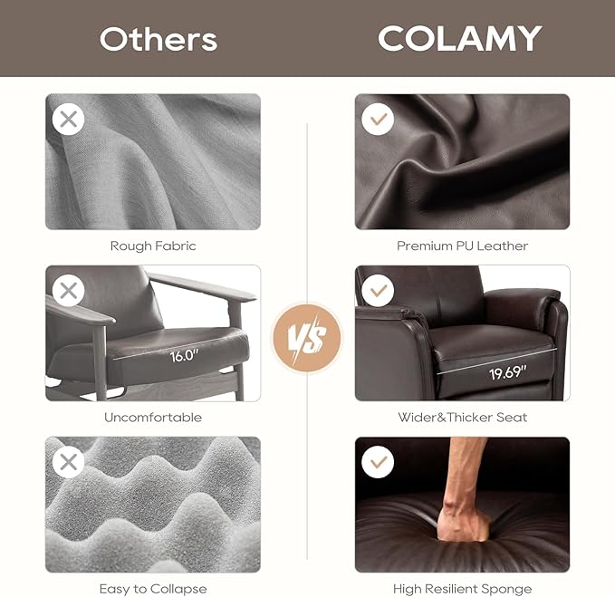 COLAMY Leather Swivel Recliner Chair with Footrest, Rocker Recliner Chair High Back with Double-Layer Cushion, Glider Recliner for Nursery & Living Room, Bedroom, Chocolate