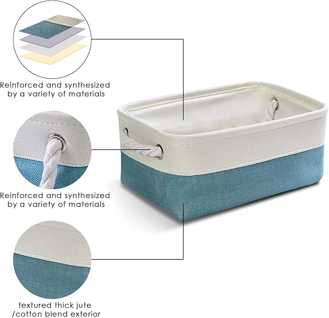 TcaFmac Organization and Storage Basket for Gifts Empty - 12x8x5.2 inch Small 6 Pack Collapsible Storage Basket for Organizing, Fabric Storage Bins for Toy Books Shelves(White & Green)