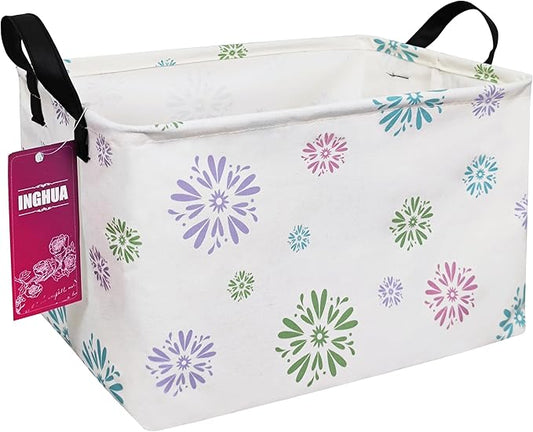 Rectangular Storage Basket Fabric Organizer Bin for Toys,Books,Clothes,Gifts,Pets-Perfect for Home,Office,Nursery,Dorm,Shelf(Rec-Colorful fireworks)