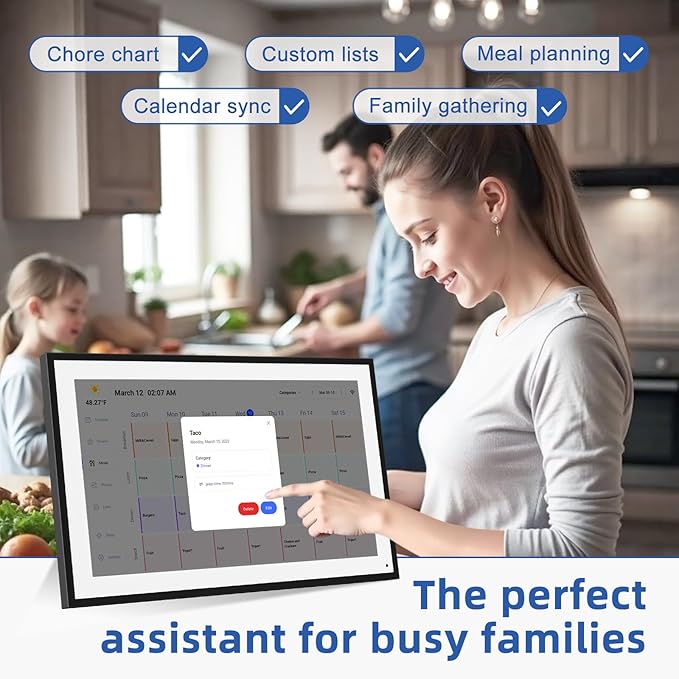 21.5 Inch Digital Calendar, Electronic Chore Chart, Smart Weekly and Monthly Planner 1920 * 1080P IPS Touchscreen Wall and Desk Calendar for Family Schedules, Black