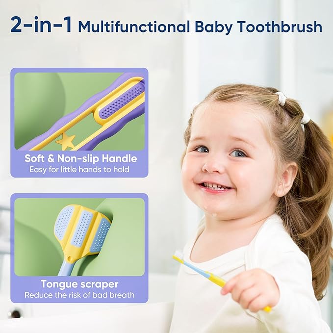 EASICUTI Soft Toddler Toothbrushes, Efficient 3 Sided Toothbrush, Baby Toothbrush 12 Months and up, Infant Toothbrush, Toddler Training Tooth brush for Ages 1-8 Years, Cleans All Sides-4 Pack (Patent)