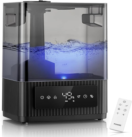 FOHERE Smart Humidifiers for Bedroom, 6L Warm and Cool Mist Quiet Humidifier with 60H Runtime, Humidity Control, Oil Diffuser, Sleep Mode, 12H Timer, Light, Top Fill Ultrasonic for Home Baby Plant