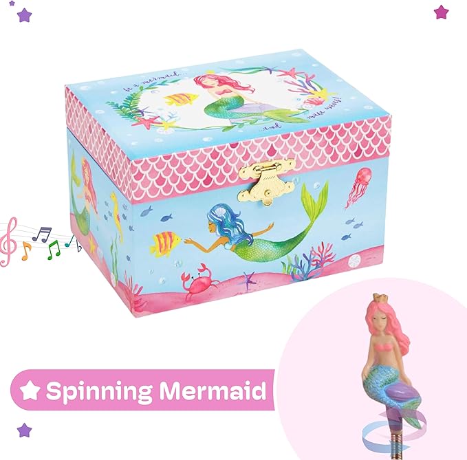 Jewelkeeper Musical Jewelry Box for Girls, Underwater Mermaid Jewelry Boxes, Over The Waves Tune and Spinning Mermaid Doll, Girls Gifts Music Box