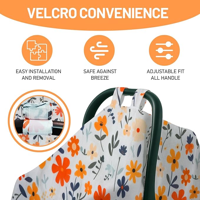 80S Muslin Car Seat Cover for Babies - Soft & Breathable Infant Carrier Canopy, Lightweight Sunshade for Summer, Universal Fit for Baby Boys & Girls