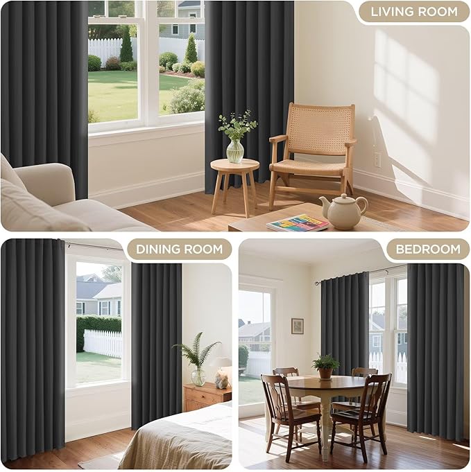 Joydeco Blackout Curtains 84 Inch Length 2 Panels Set, Thermal Insulated Black Out Curtains for Bedroom, Room Darkening Drapes for Living Room Window (W37 x L84 Inch, Dark Grey)