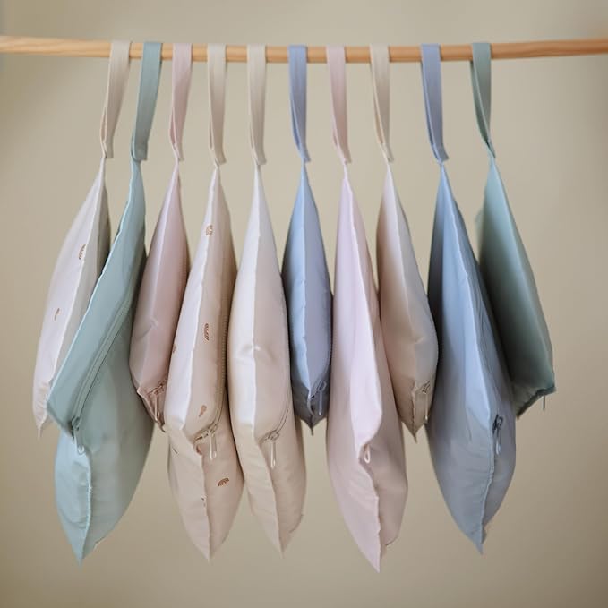 mushie Water Resistant Wet Bags | Large & Small Reusable Storage Bag for Baby Items and Travel | Zippered Pockets with Handle | Machine Washable, Set of 2 (Blush)