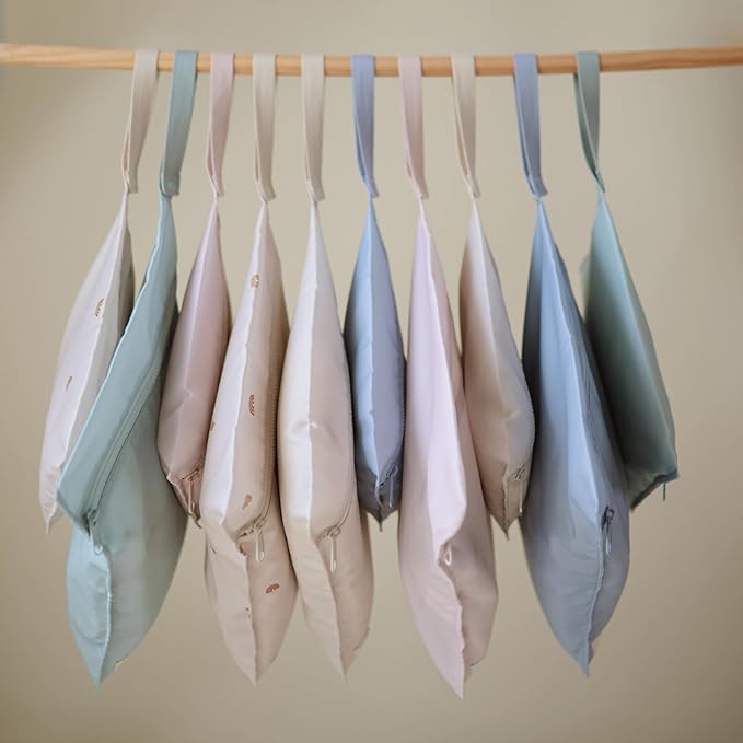 mushie Water Resistant Wet Bags | Large & Small Reusable Storage Bag for Baby Items and Travel | Zippered Pockets with Handle | Machine Washable, Set of 2 (Fog)