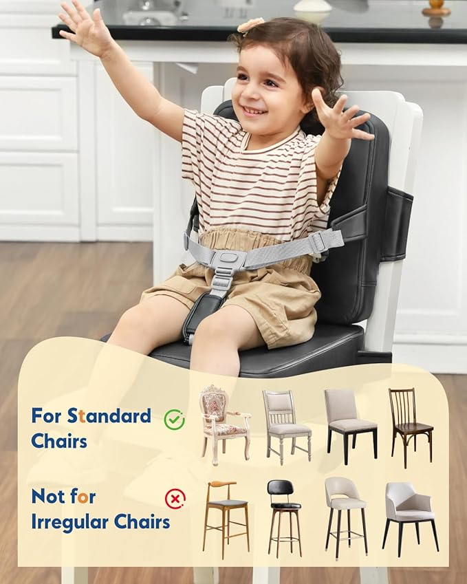 HOMEAL Booster Seat for Kitchen Chair - Toddler Booster Seat for Dining Table - Dining Seat with Adjustable Straps - Non-Slip Base & Breathable Fabric - Dark Gray