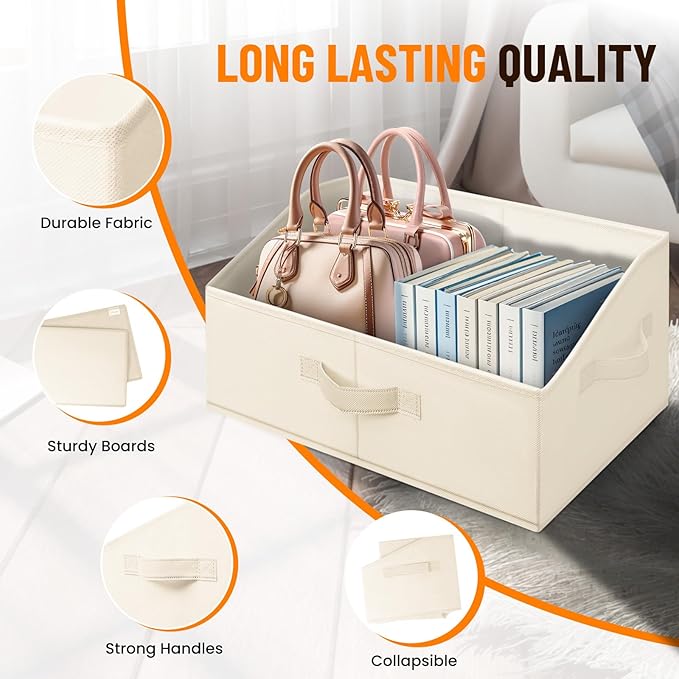 Criusia Closet Organizers Bins 8 Pack - Large Closet Shelf Organizer with Handles - Fabric Trapezoid Home Organization and Storage Baskets for Organizing Clothes Toy Blanket Towel Purse Hats